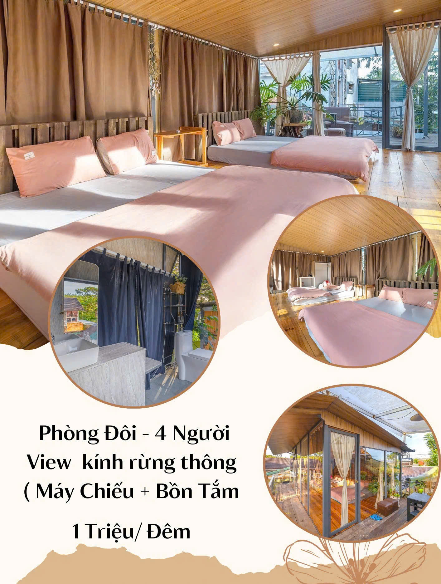 Phòng đôi 4 người tại nhà bên đồi homestay