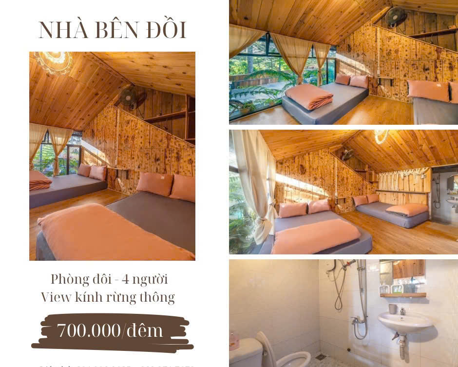 Phòng đôi view kính rừng thông tại nhà bên đồi homestay