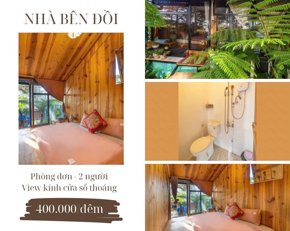 Phòng đơn view kính cửa sổ tại nhà bên đồi homestay