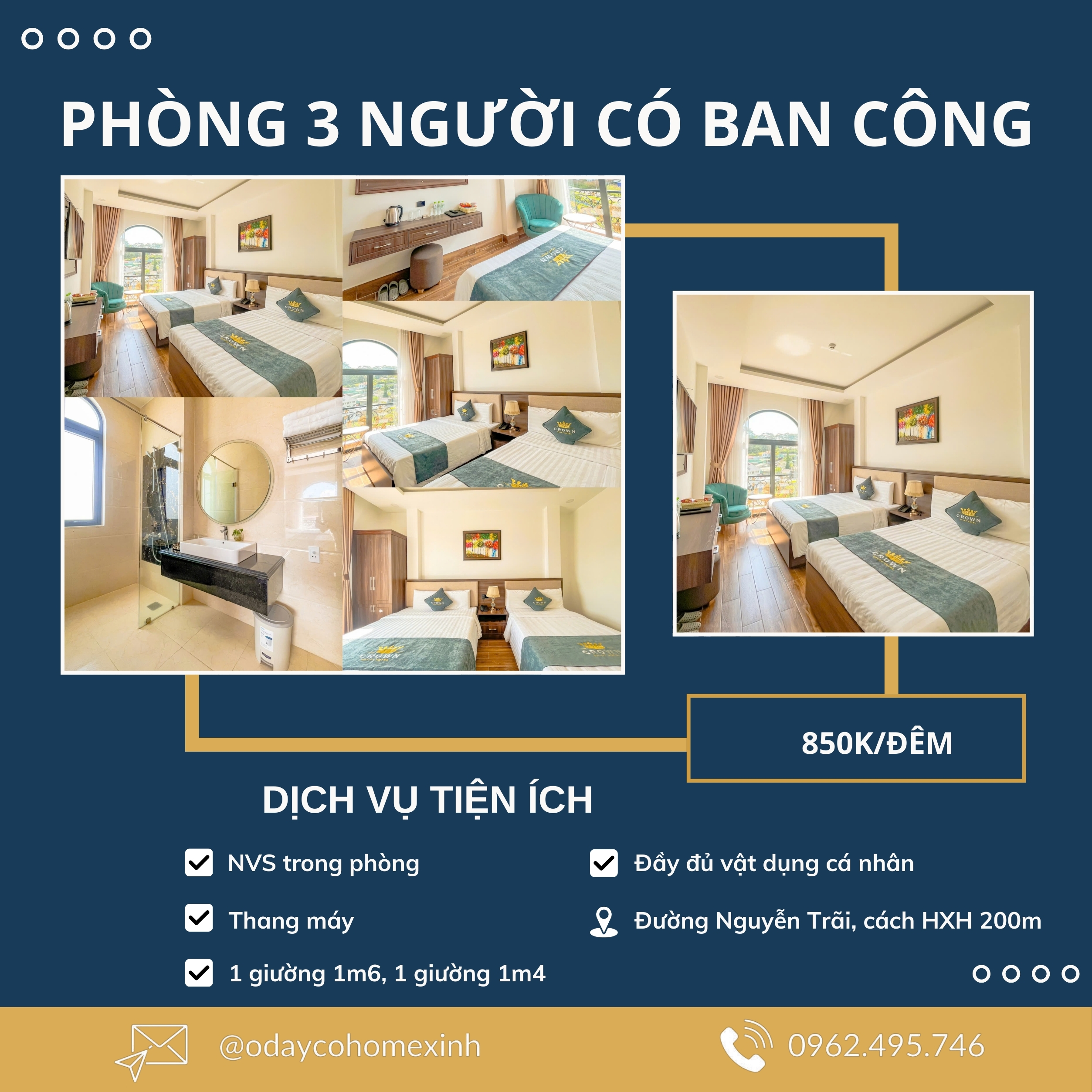 Phòng 3 người có ban công