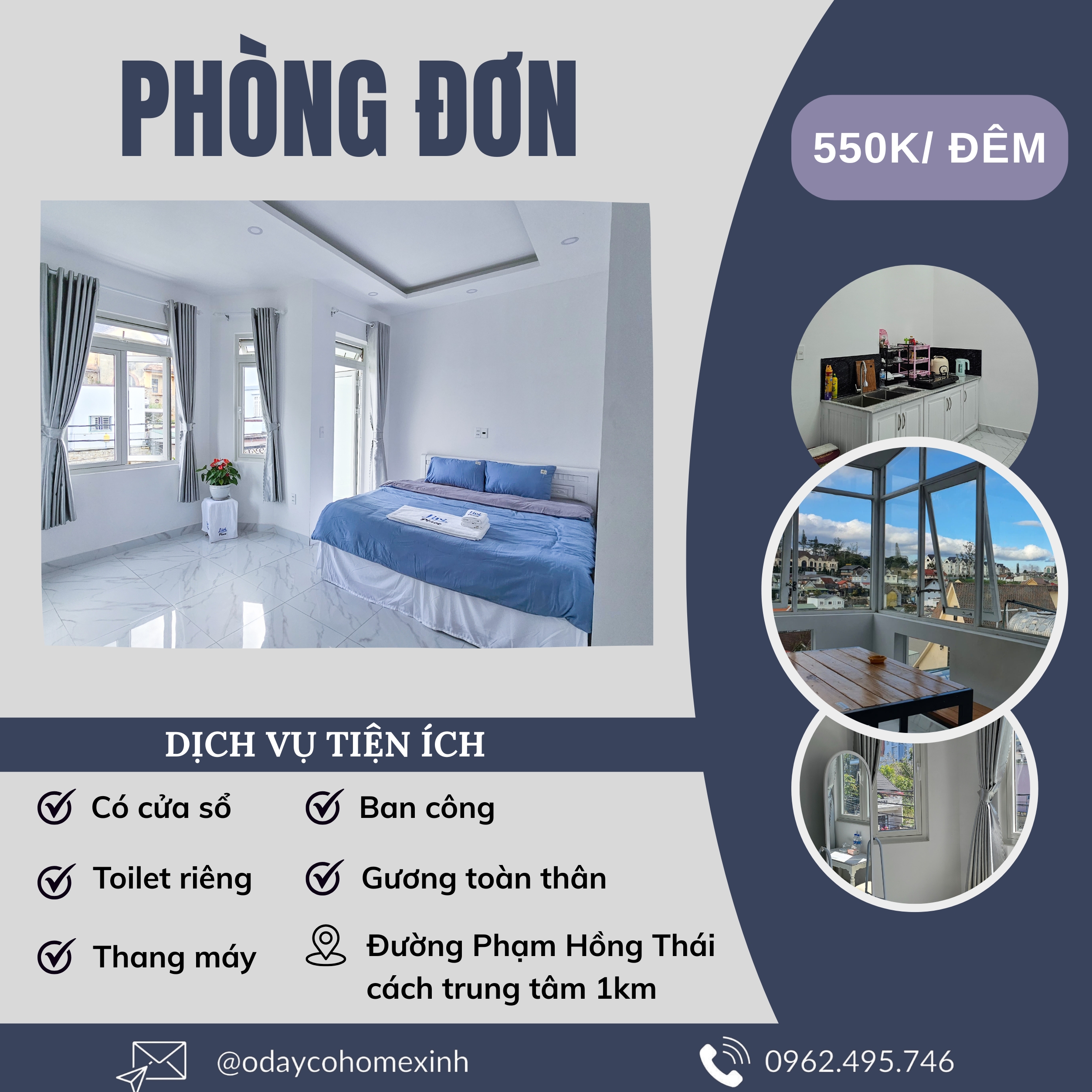 Phòng đơn có cửa sổ + ban công: